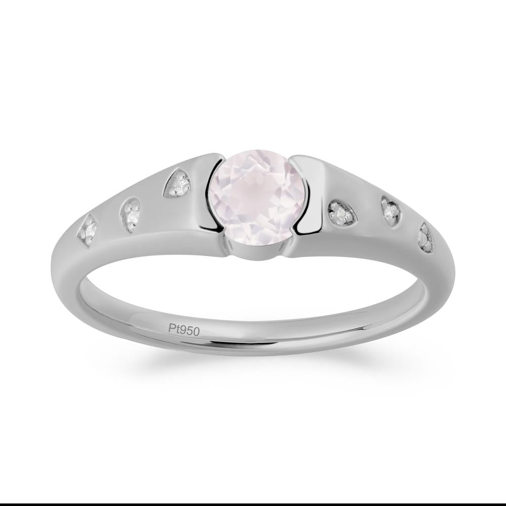 Minimalist Round Rose Quartz Promise Ring - LUO Jewelry #metal_platinum