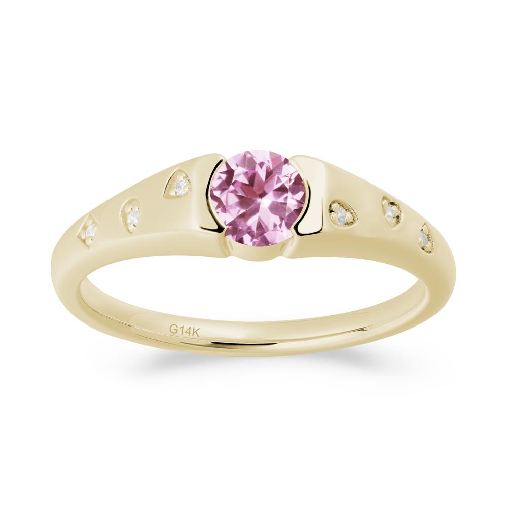Minimalist Round Pink Sapphire Promise Ring - LUO Jewelry #metal_14k yellow gold