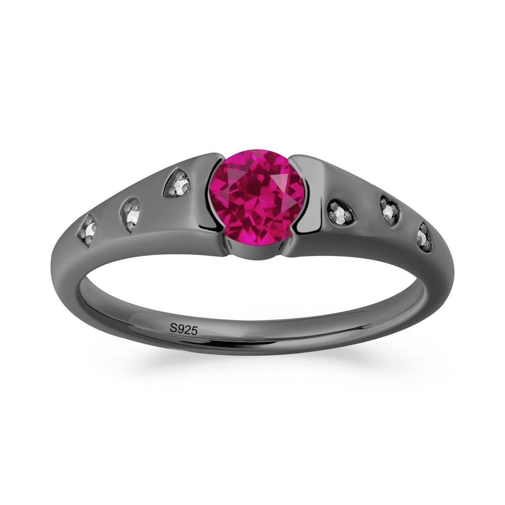 Minimalist Round Ruby Promise Ring - LUO Jewelry #metal_black finish sterling silver