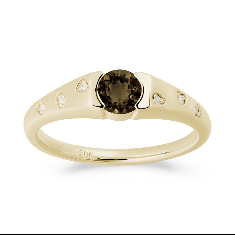 Minimalist Round Smoky Quartz Promise Ring - LUO Jewelry #metal_14k yellow gold