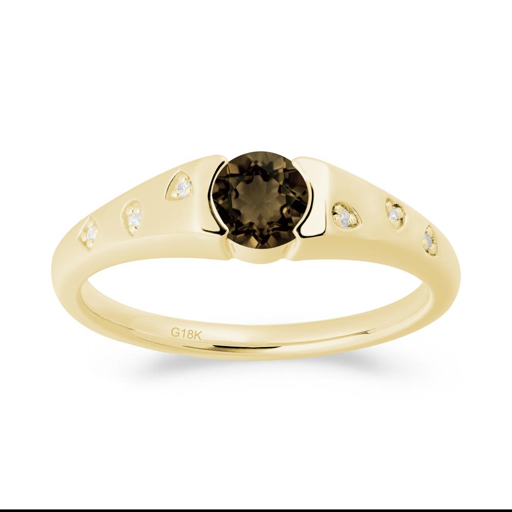 Minimalist Round Smoky Quartz Promise Ring - LUO Jewelry #metal_18k yellow gold
