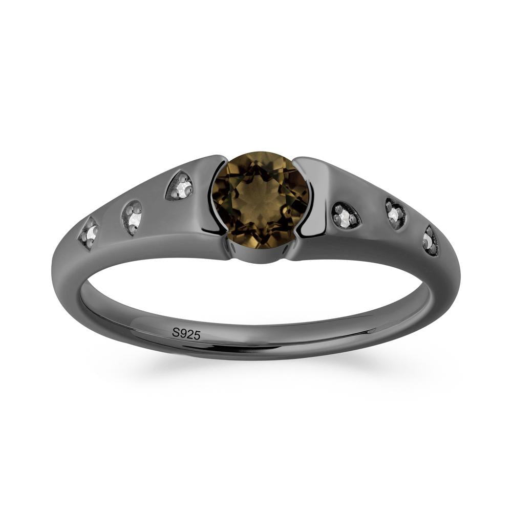 Minimalist Round Smoky Quartz Promise Ring - LUO Jewelry #metal_black finish sterling silver