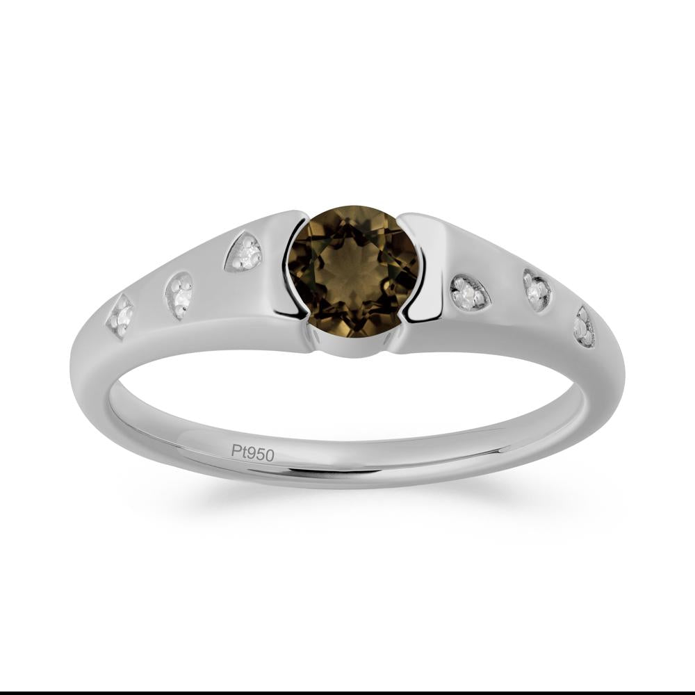 Minimalist Round Smoky Quartz Promise Ring - LUO Jewelry #metal_platinum