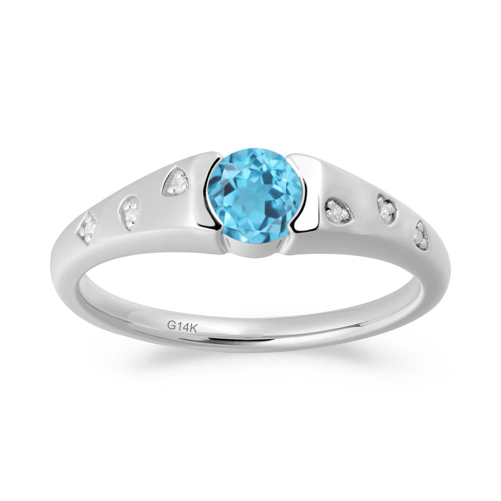 Minimalist Round Swiss Blue Topaz Promise Ring - LUO Jewelry #metal_14k white gold