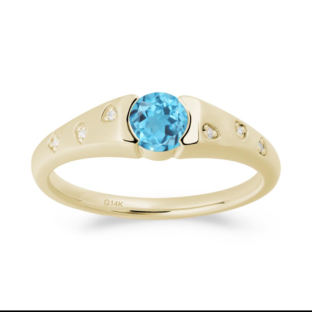 Minimalist Round Swiss Blue Topaz Promise Ring - LUO Jewelry #metal_14k yellow gold