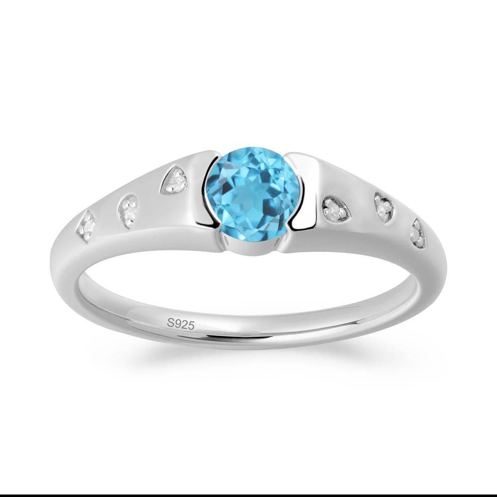 Minimalist Round Swiss Blue Topaz Promise Ring - LUO Jewelry #metal_sterling silver