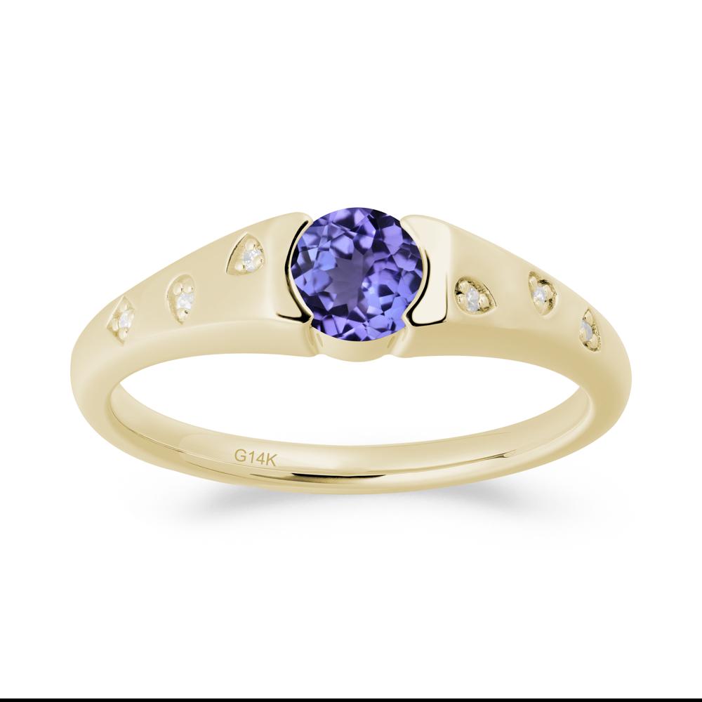 Minimalist Round Tanzanite Promise Ring - LUO Jewelry #metal_14k yellow gold