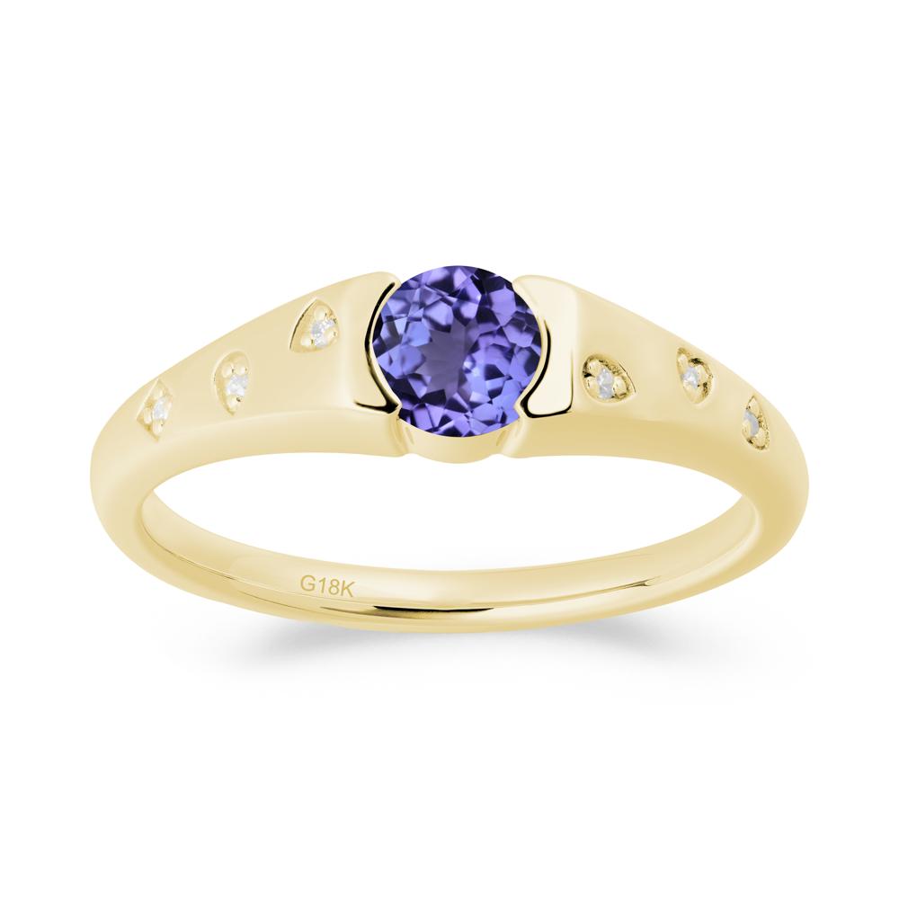 Minimalist Round Tanzanite Promise Ring - LUO Jewelry #metal_18k yellow gold