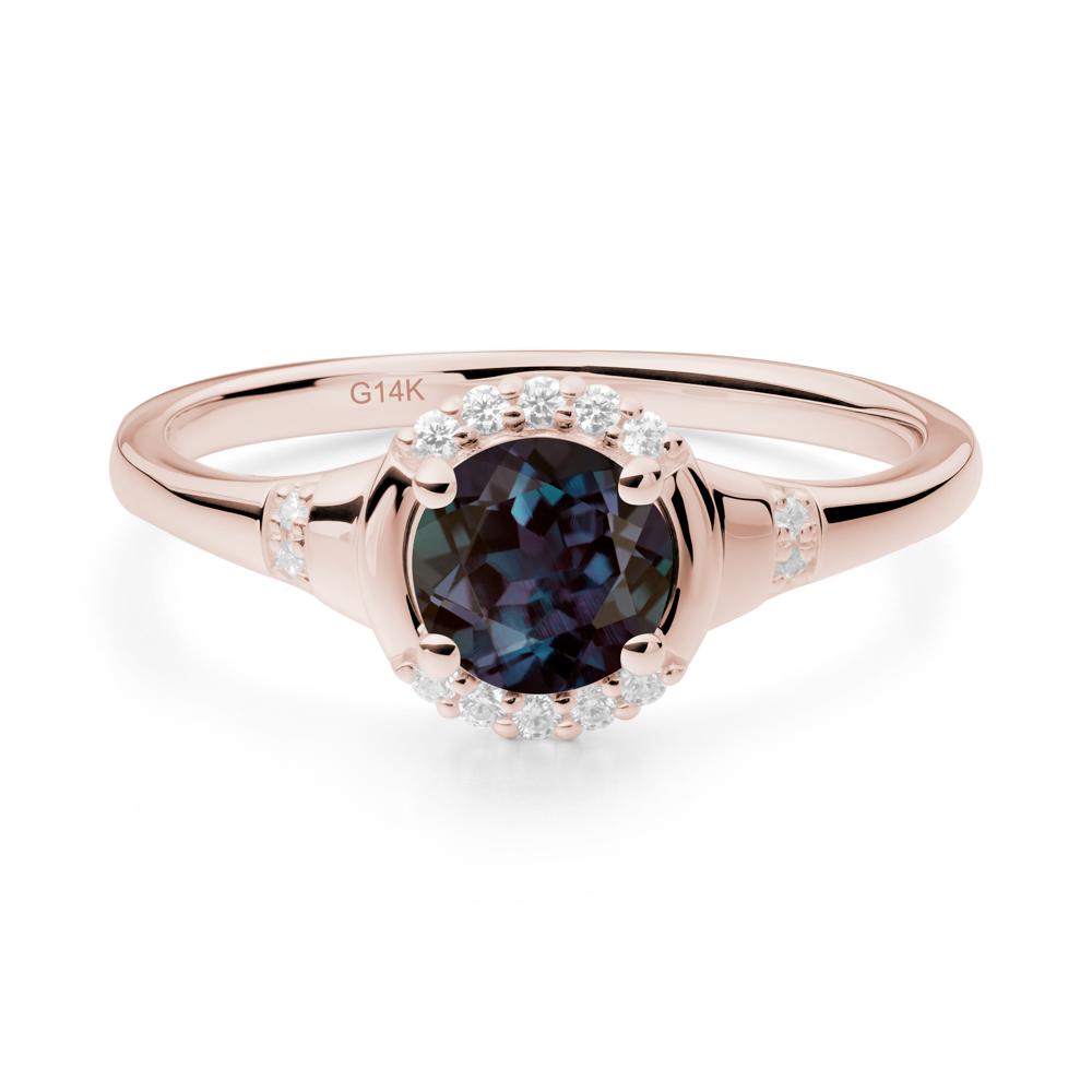 Round Alexandrite Halo Ring - LUO Jewelry #metal_14k rose gold