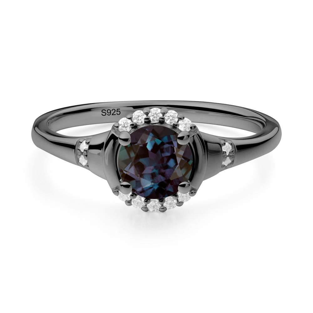 Round Alexandrite Halo Ring - LUO Jewelry #metal_black finish sterling silver