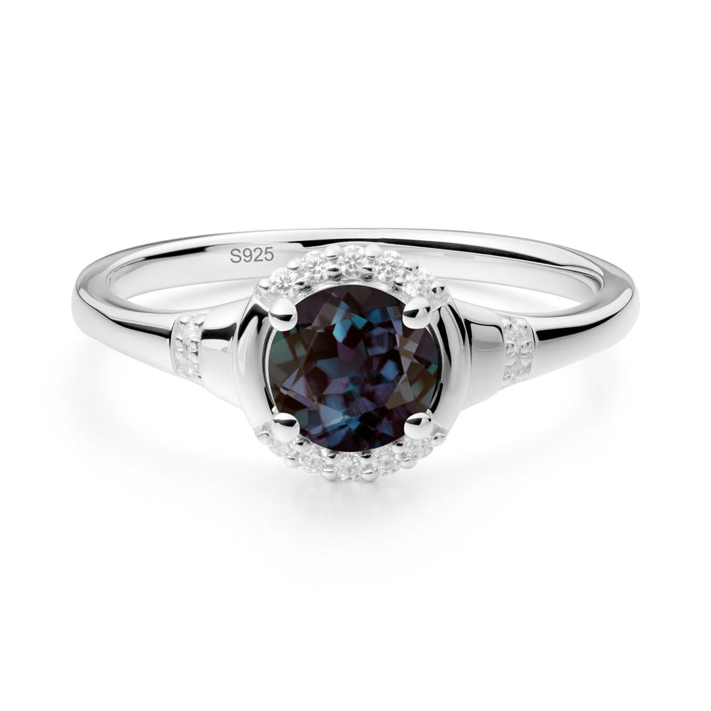 Round Alexandrite Halo Ring - LUO Jewelry #metal_sterling silver