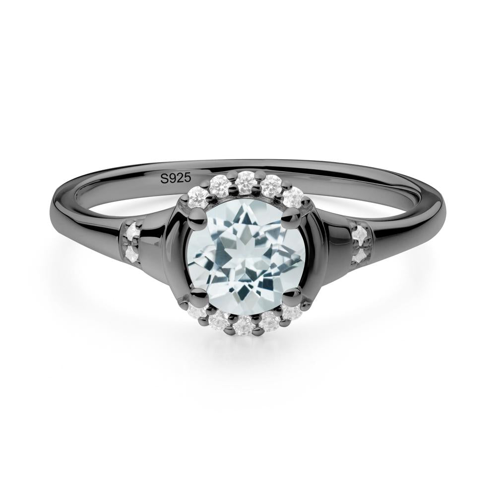 Aquamarine Halo Statement Ring - LUO Jewelry #metal_black finish sterling silver
