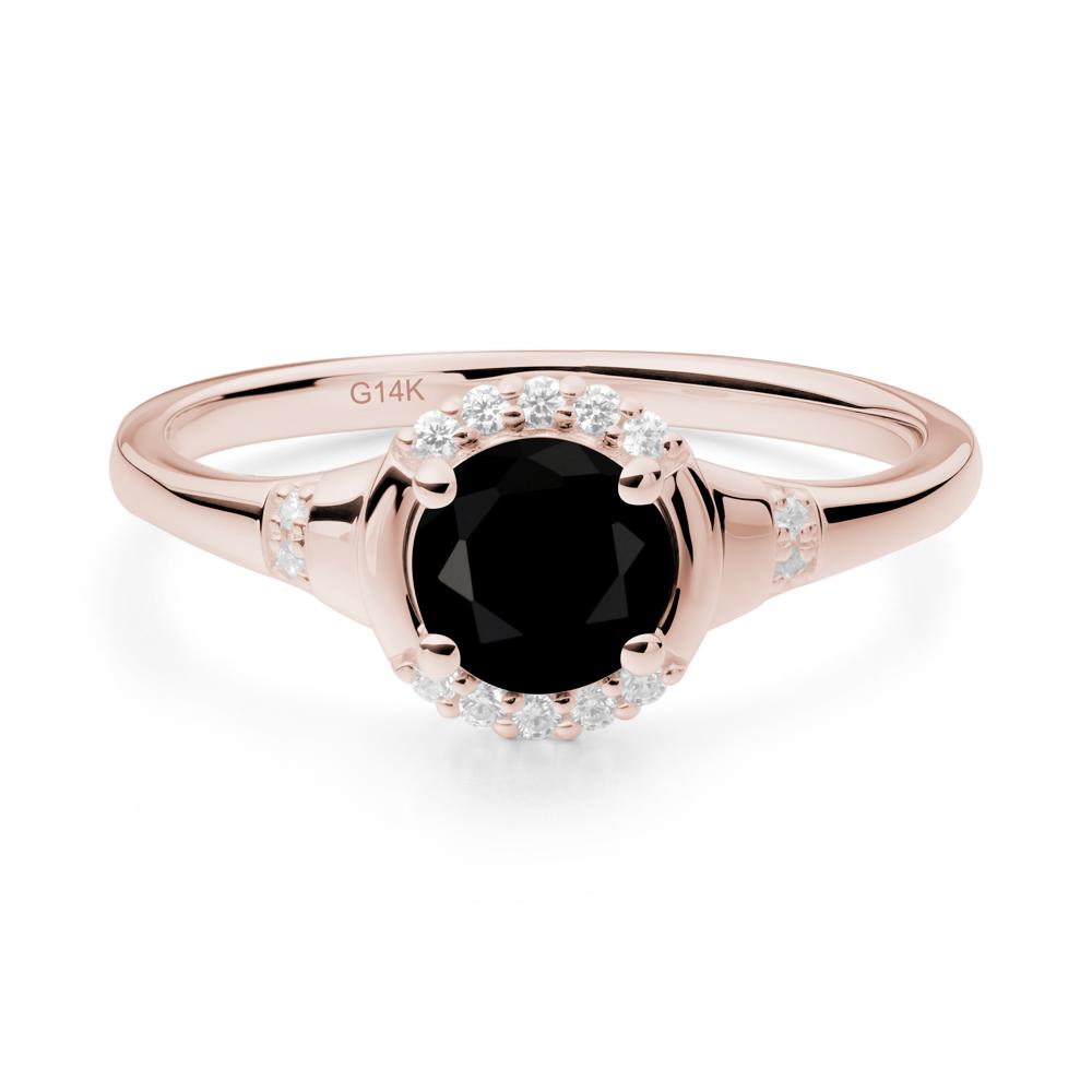 Round Black Spinel Halo Ring - LUO Jewelry #metal_14k rose gold