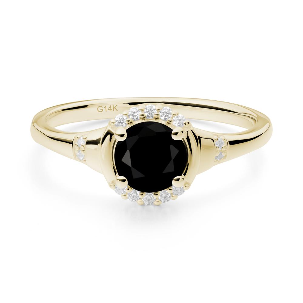 Round Black Spinel Halo Ring - LUO Jewelry #metal_14k yellow gold