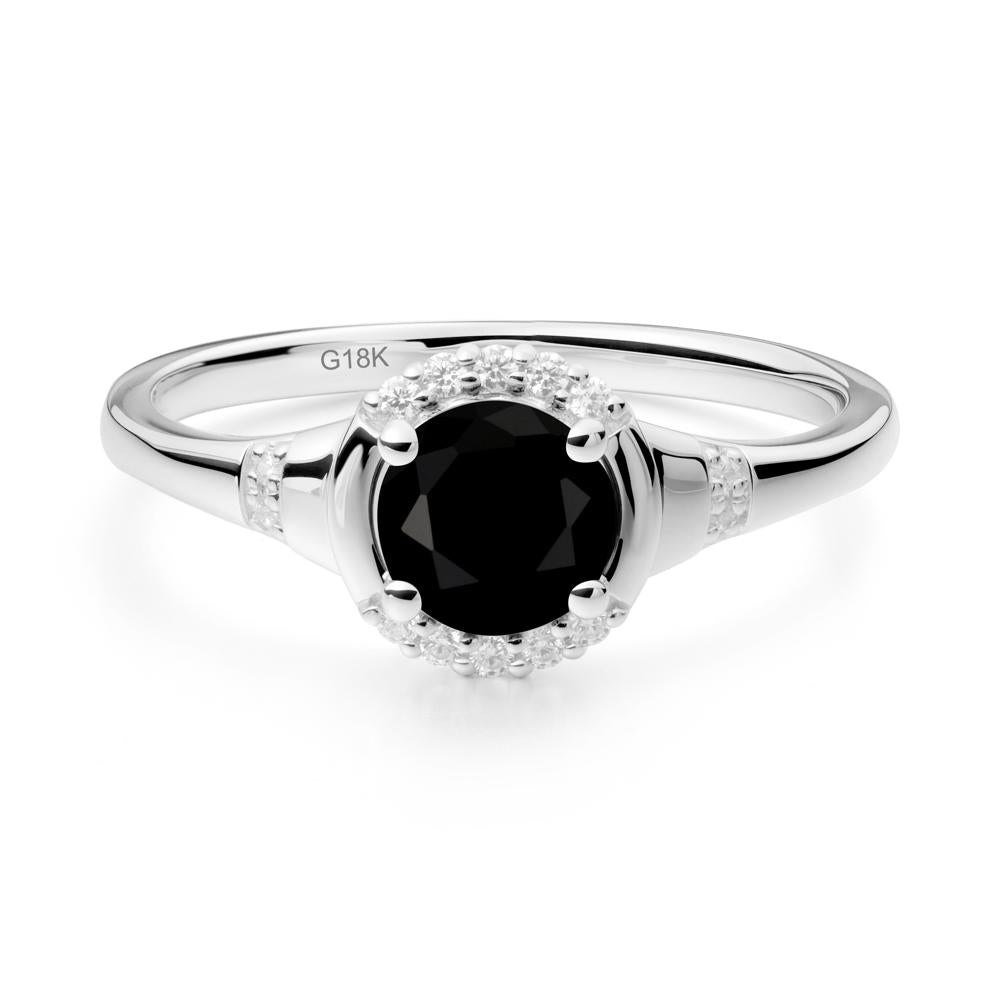 Round Black Spinel Halo Ring - LUO Jewelry #metal_18k white gold