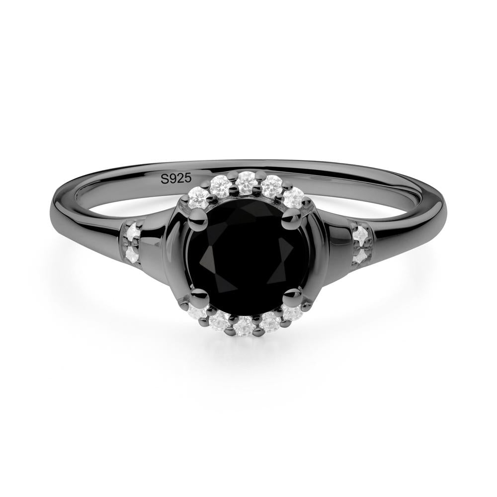 Round Black Spinel Halo Ring - LUO Jewelry #metal_black finish sterling silver