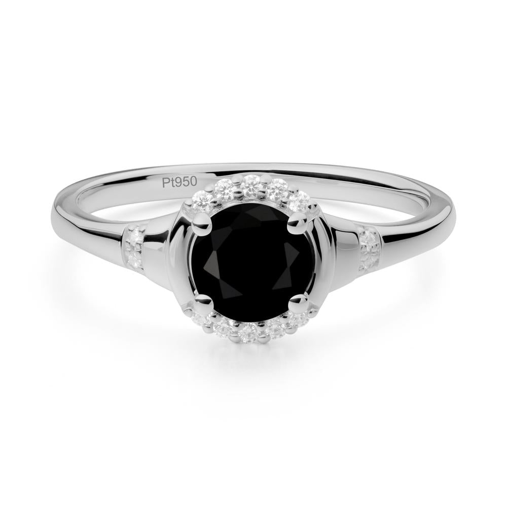 Round Black Spinel Halo Ring - LUO Jewelry #metal_platinum