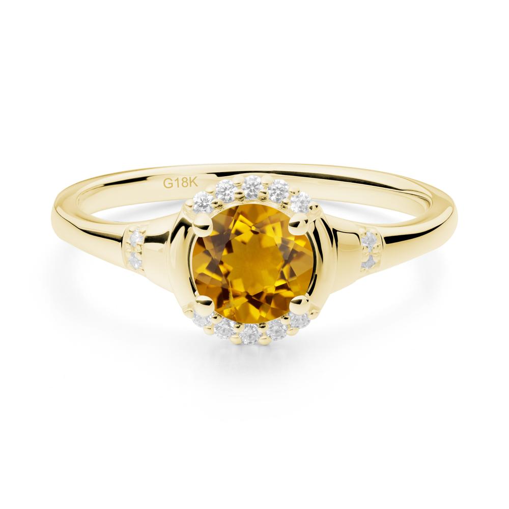 Round Citrine Halo Ring - LUO Jewelry #metal_18k yellow gold