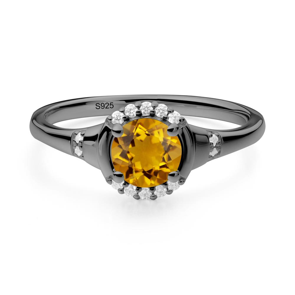 Round Citrine Halo Ring - LUO Jewelry #metal_black finish sterling silver