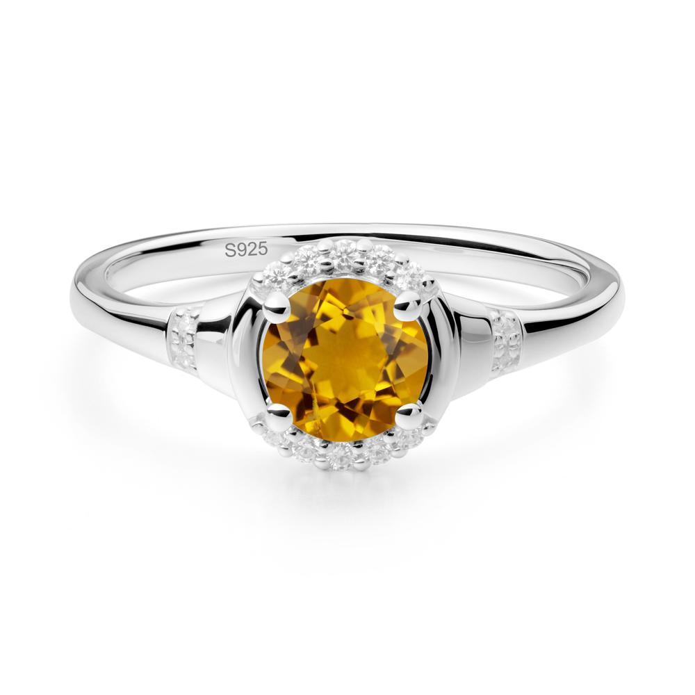 Round Citrine Halo Ring - LUO Jewelry #metal_sterling silver