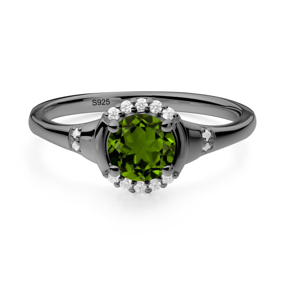 Round Diopside Halo Ring - LUO Jewelry #metal_black finish sterling silver
