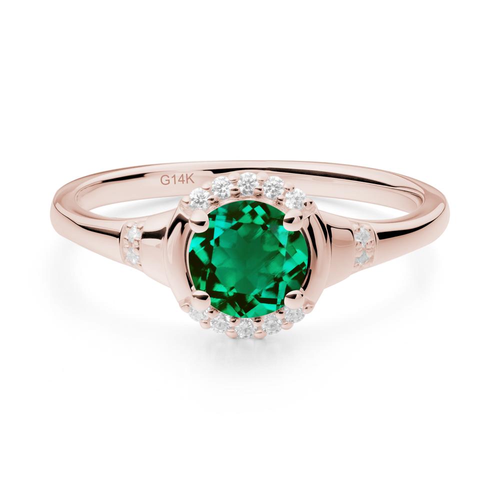 Round Emerald Halo Ring - LUO Jewelry #metal_14k rose gold