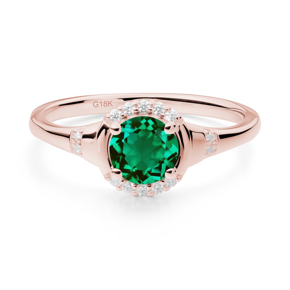 Round Emerald Halo Ring - LUO Jewelry #metal_18k rose gold
