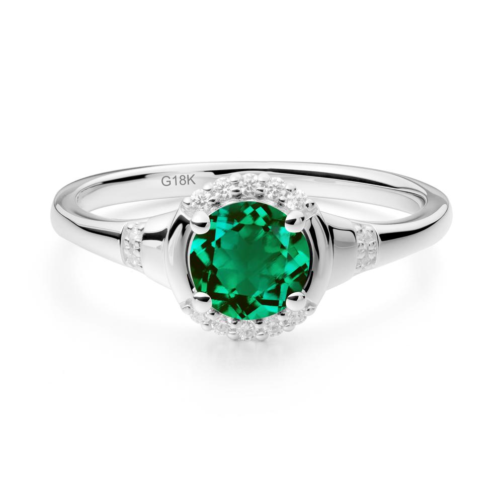 Round Emerald Halo Ring - LUO Jewelry #metal_18k white gold