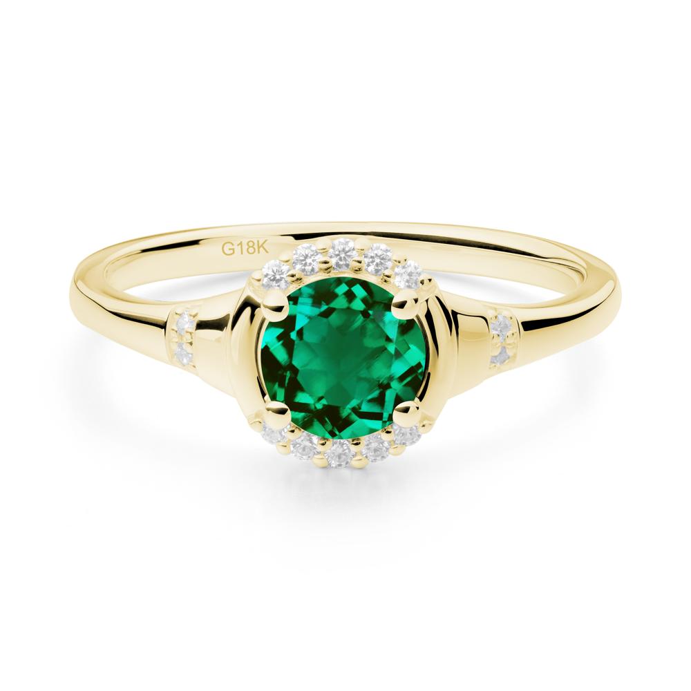Round Emerald Halo Ring - LUO Jewelry #metal_18k yellow gold