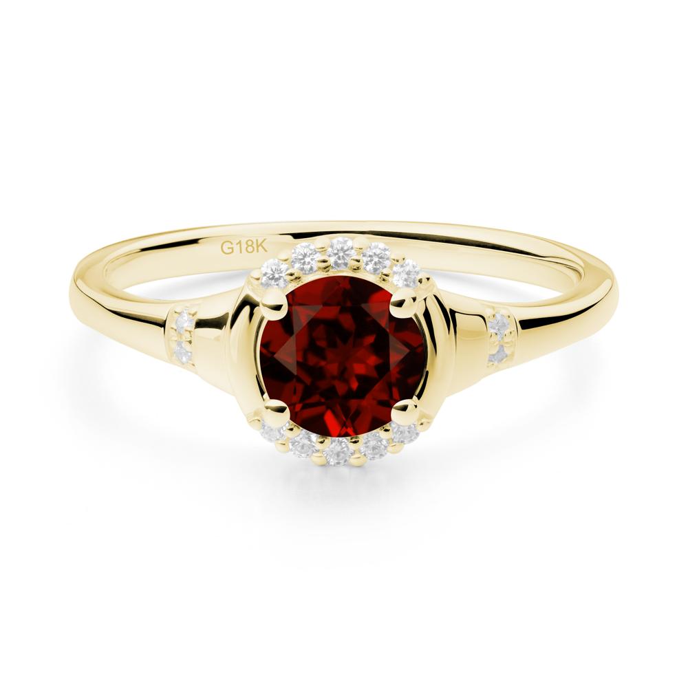 Round Garnet Halo Ring - LUO Jewelry #metal_18k yellow gold