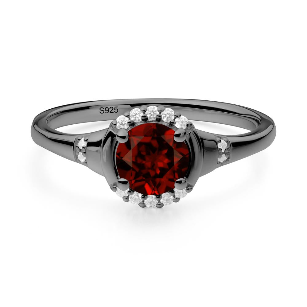 Round Garnet Halo Ring - LUO Jewelry #metal_black finish sterling silver