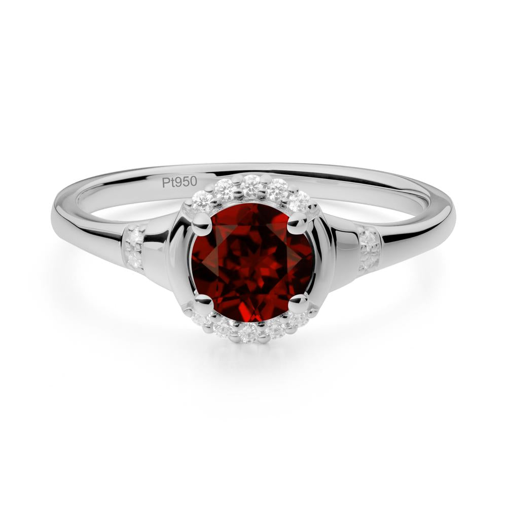 Round Garnet Halo Ring - LUO Jewelry #metal_platinum