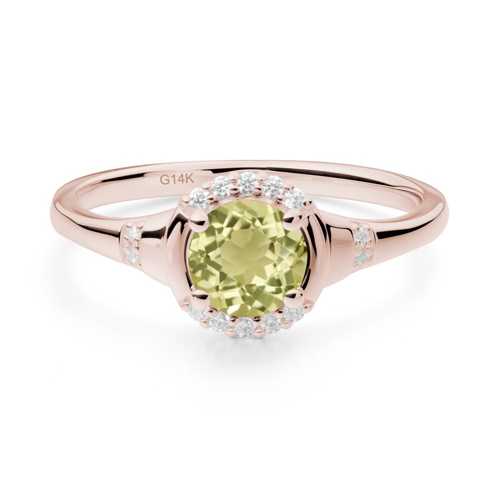 Lemon Quartz Halo Statement Ring - LUO Jewelry #metal_14k rose gold