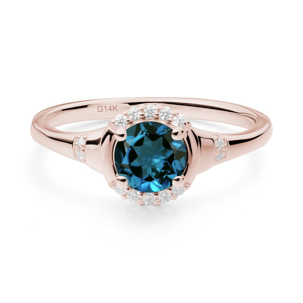 London Blue Topaz Halo Statement Ring - LUO Jewelry #metal_14k rose gold
