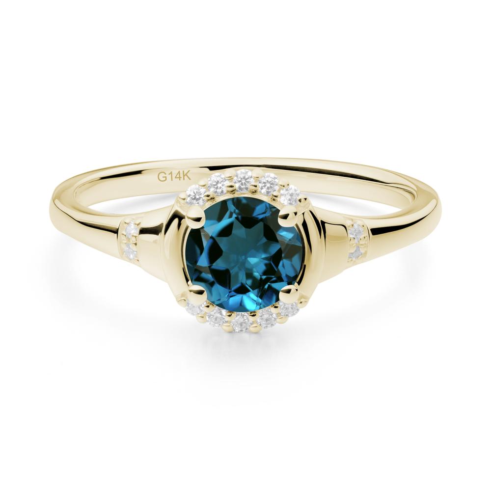 London Blue Topaz Halo Statement Ring - LUO Jewelry #metal_14k yellow gold