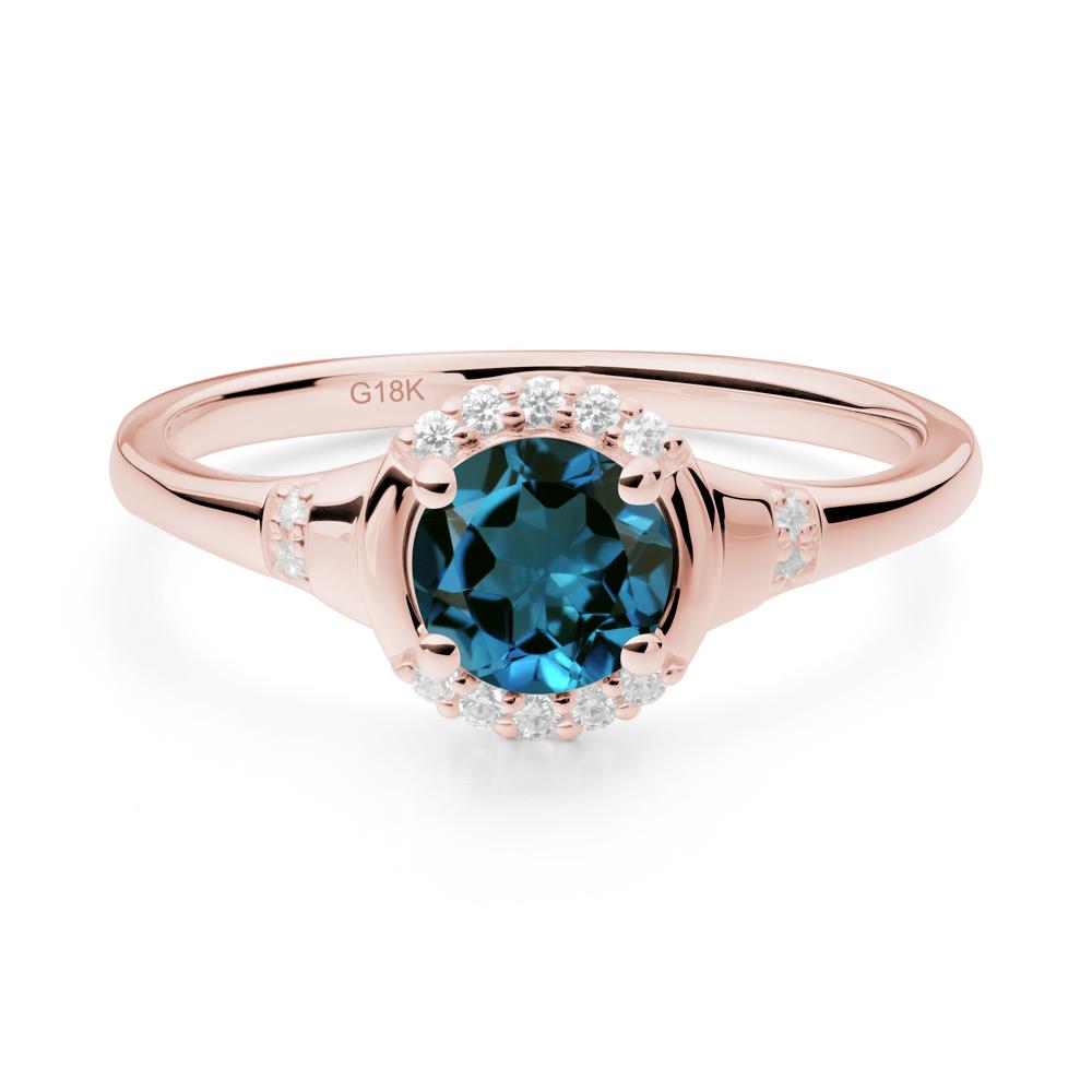 London Blue Topaz Halo Statement Ring - LUO Jewelry #metal_18k rose gold