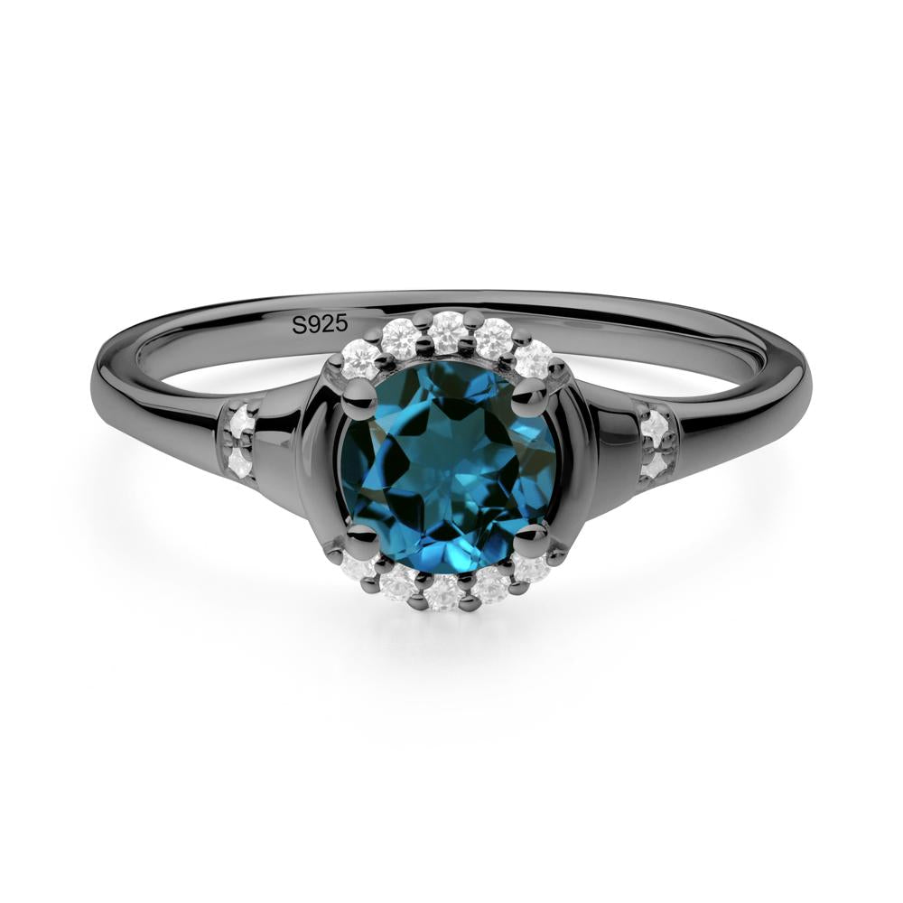 London Blue Topaz Halo Statement Ring - LUO Jewelry #metal_black finish sterling silver