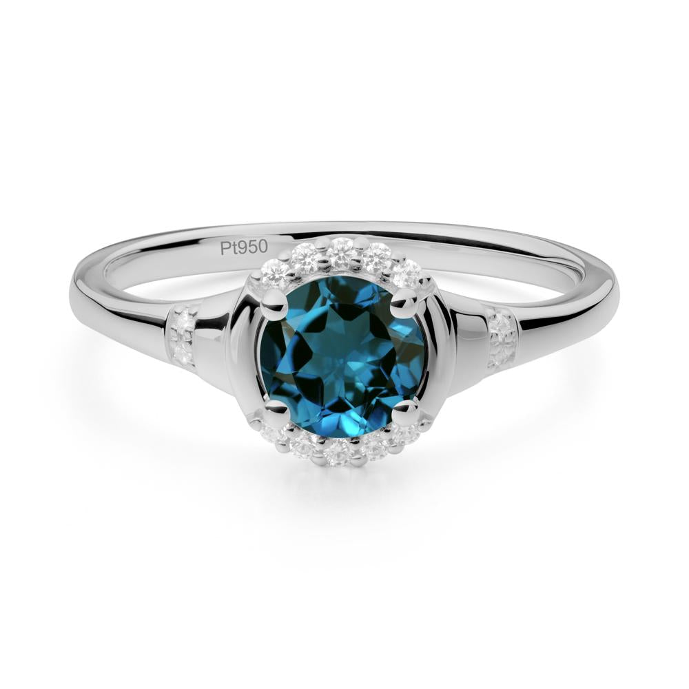 London Blue Topaz Halo Statement Ring - LUO Jewelry #metal_platinum