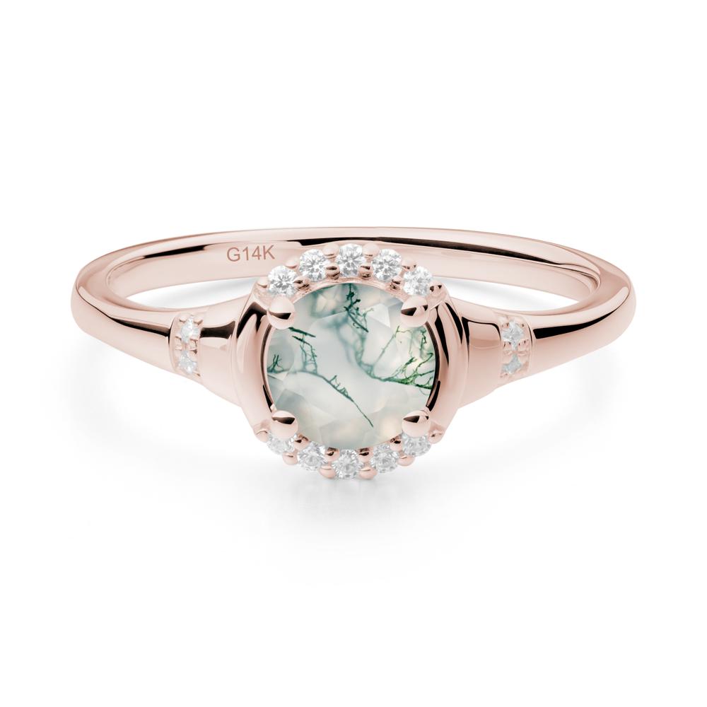 Round Moss Agate Halo Ring - LUO Jewelry #metal_14k rose gold