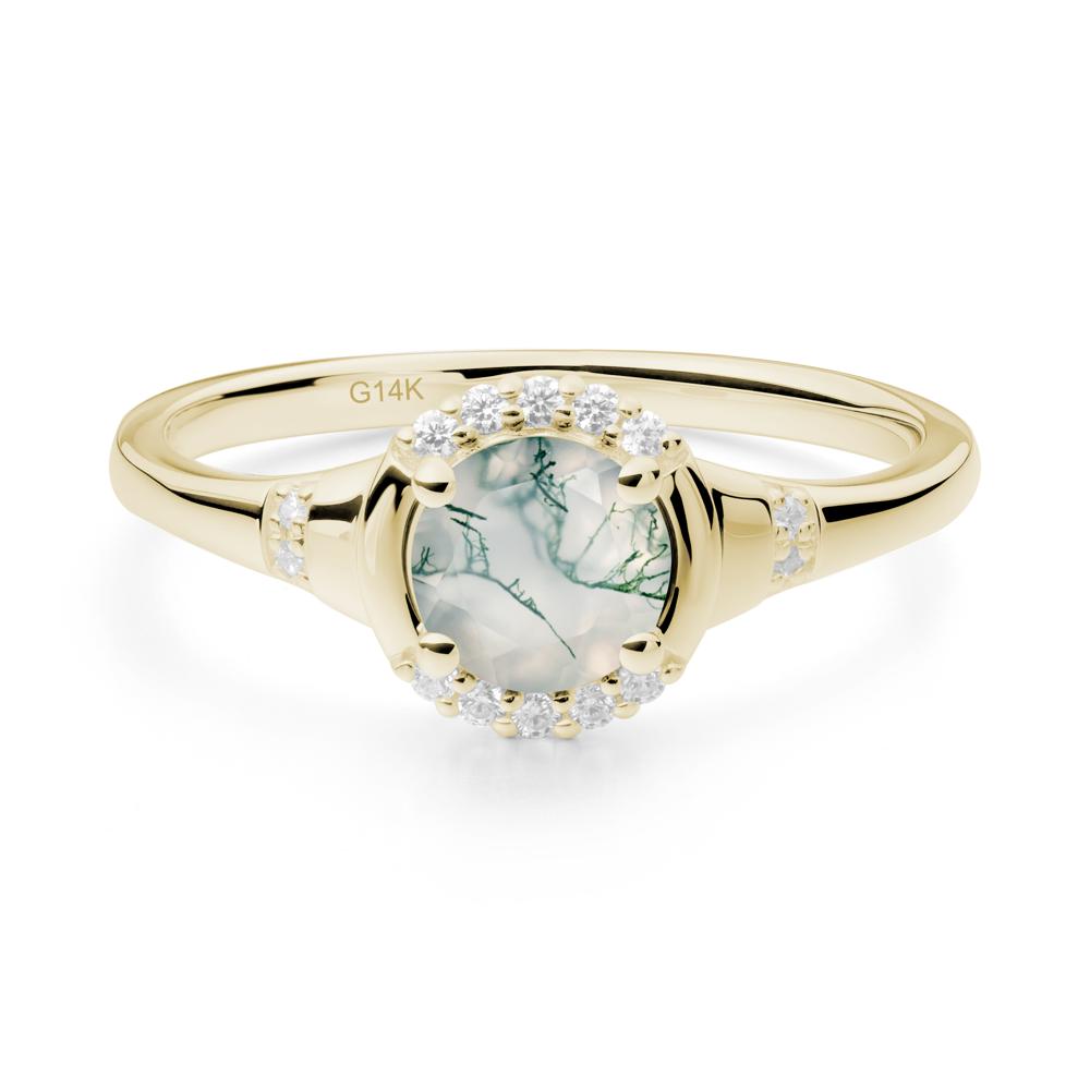 Round Moss Agate Halo Ring - LUO Jewelry #metal_14k yellow gold