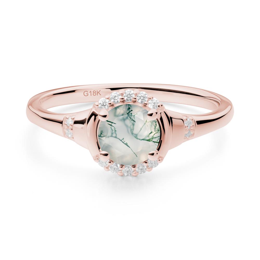 Round Moss Agate Halo Ring - LUO Jewelry #metal_18k rose gold