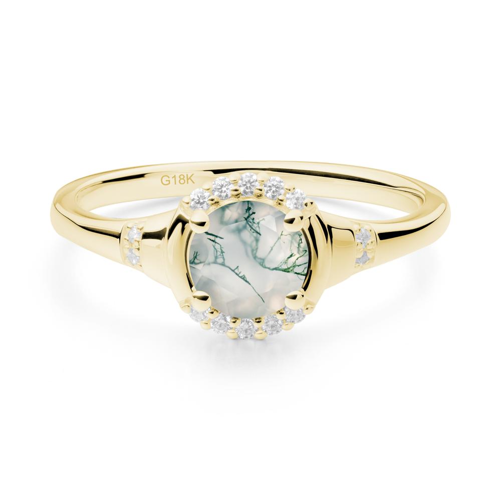 Round Moss Agate Halo Ring - LUO Jewelry #metal_18k yellow gold