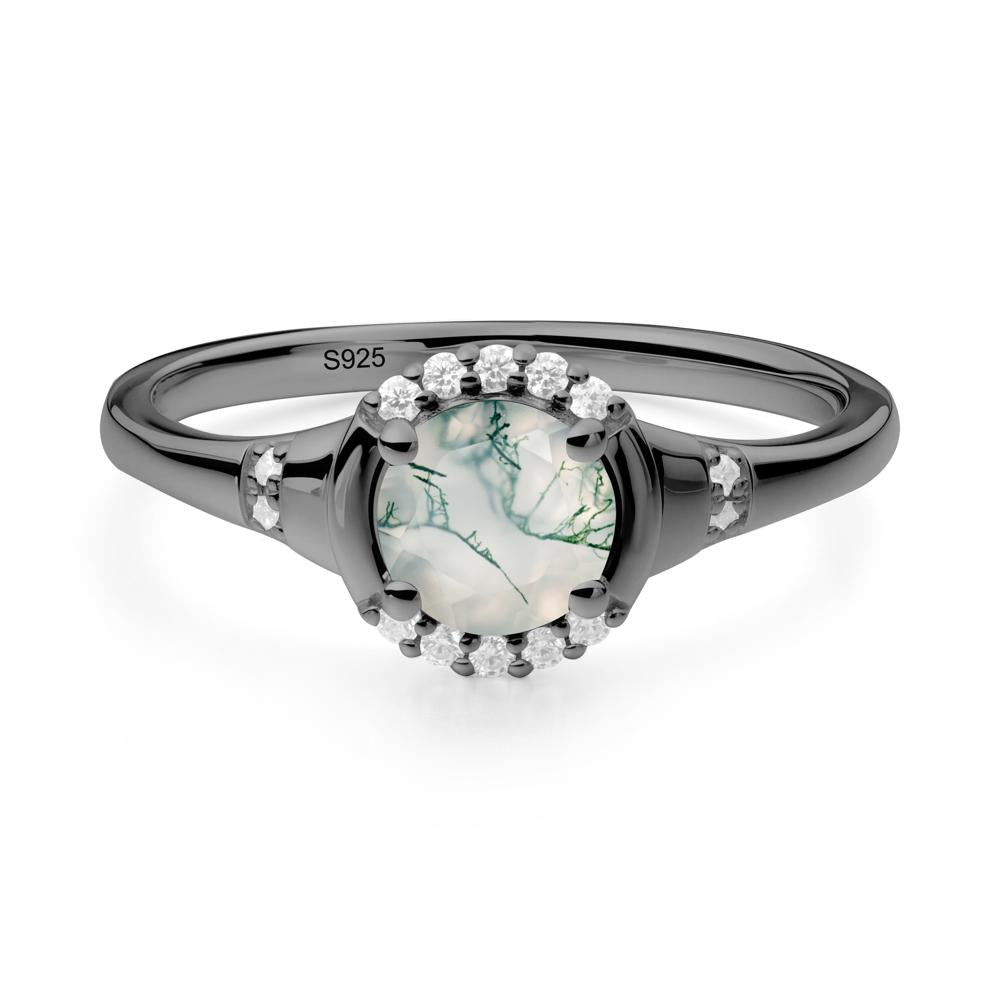Round Moss Agate Halo Ring - LUO Jewelry #metal_black finish sterling silver