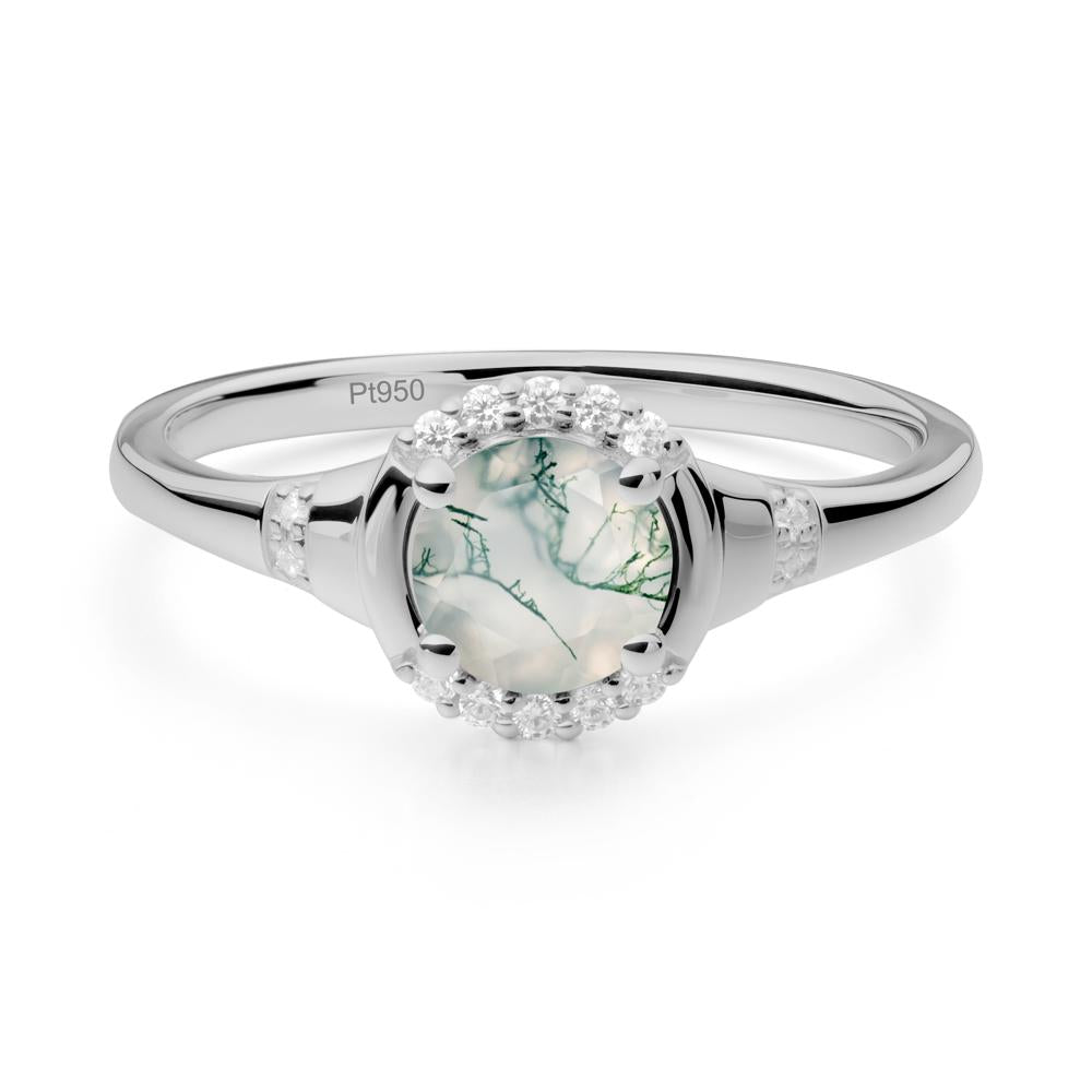 Round Moss Agate Halo Ring - LUO Jewelry #metal_platinum