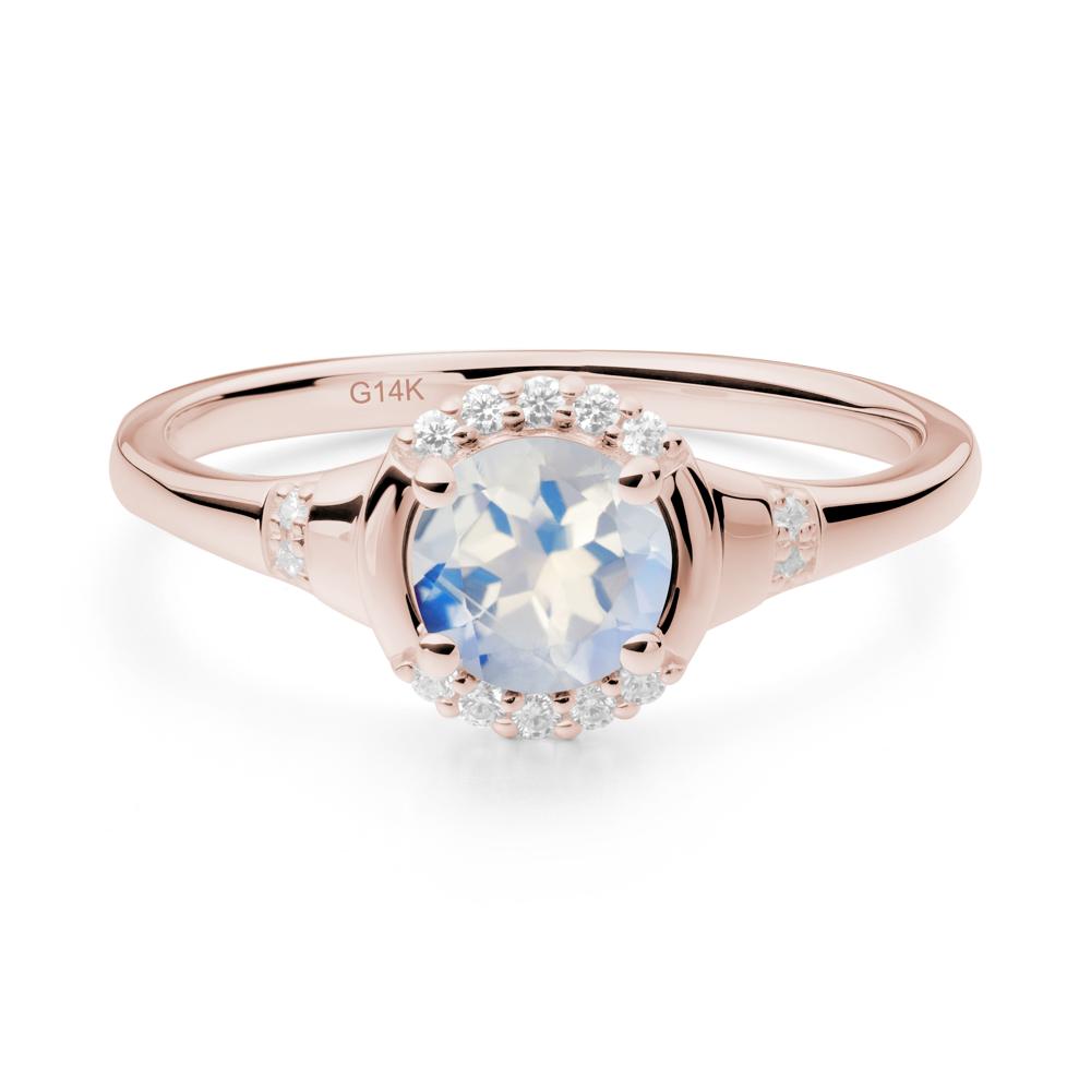 Round Moonstone Halo Ring - LUO Jewelry #metal_14k rose gold