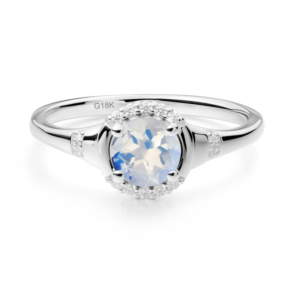 Round Moonstone Halo Ring - LUO Jewelry #metal_18k white gold