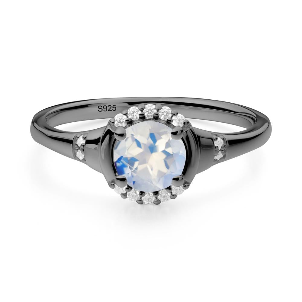 Round Moonstone Halo Ring - LUO Jewelry #metal_black finish sterling silver
