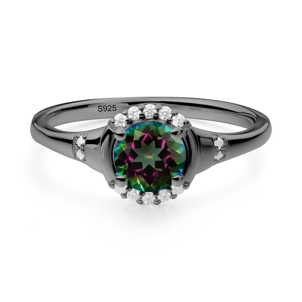 Round Mystic Topaz Halo Ring - LUO Jewelry #metal_black finish sterling silver