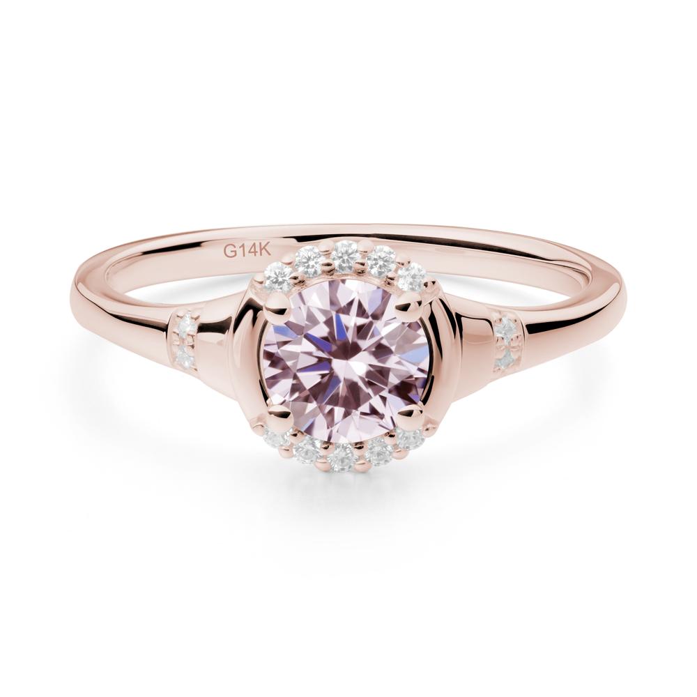 Round Pink Cubic Zirconia Halo Ring - LUO Jewelry #metal_14k rose gold