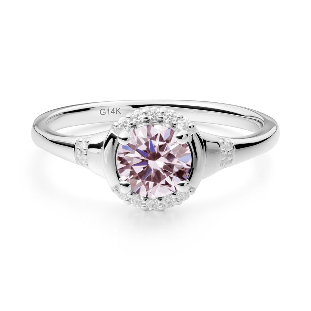 Round Pink Cubic Zirconia Halo Ring - LUO Jewelry #metal_14k white gold